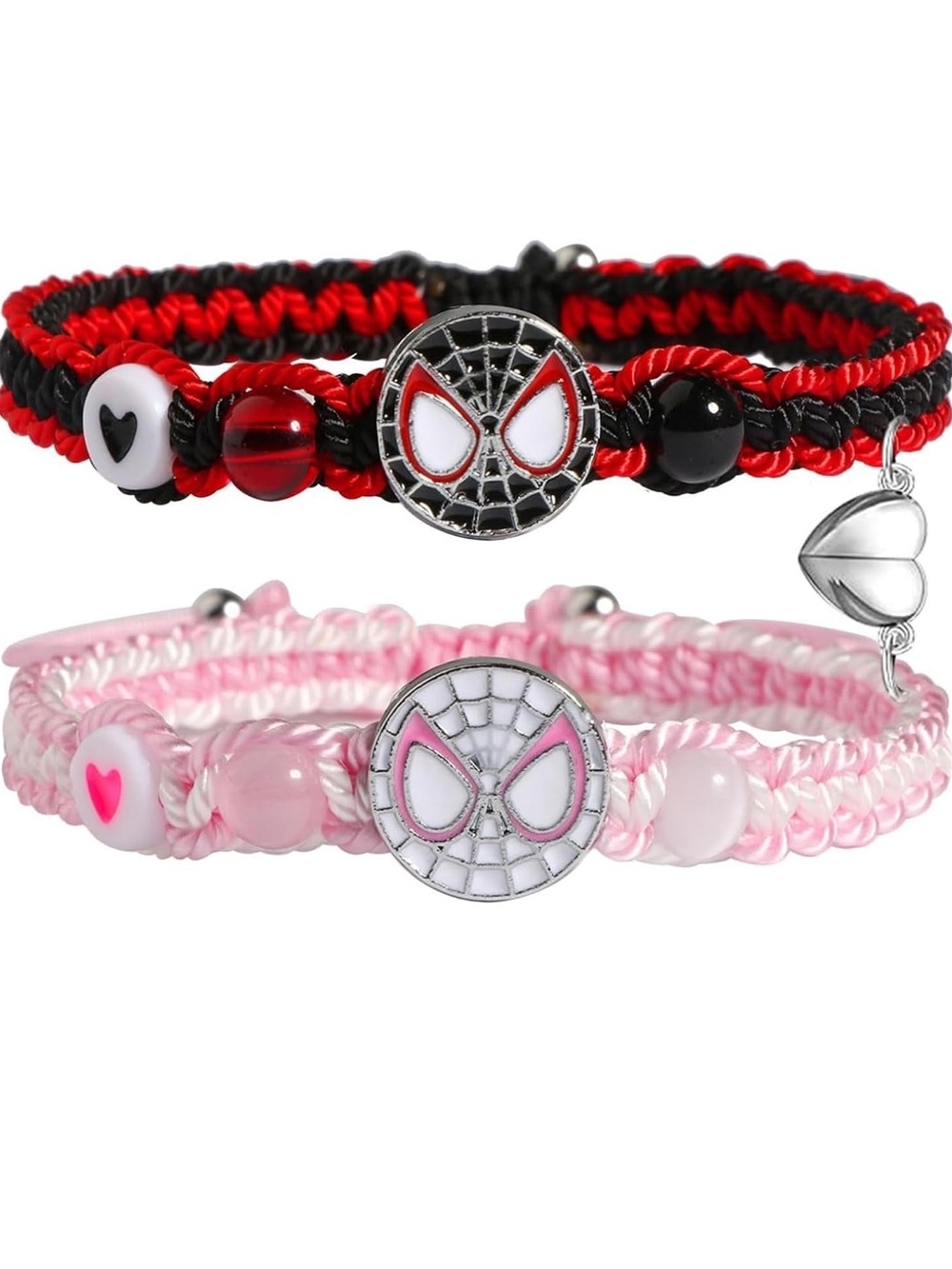 Spider Mask Kids Braided Bracelet Set - Red & Pink